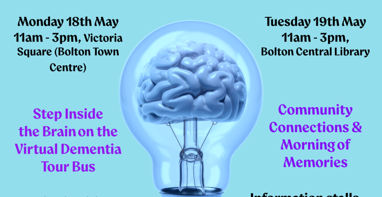 lightbulb with a brain inside and text about an event