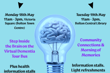 lightbulb with a brain inside and text about an event